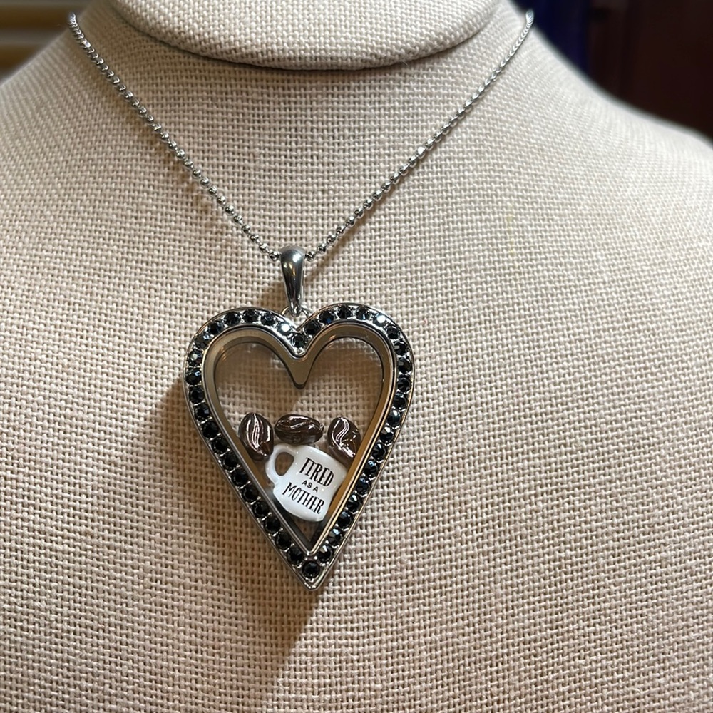Origami Owl Hematite Heart hinge locket with chain and charms!